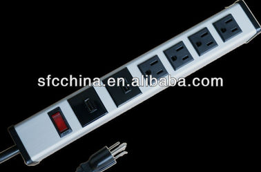 Aluminum- alloy power strip with 2 port USB 5V 2.1A & 4 Ways USA outlets