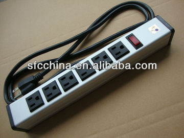 aluminium alloy UL approved American 6-outlet power strip, surge protector with led indicator, 1800w with15A curcuit breaker