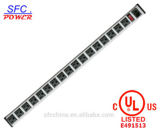 IEC 60320 Inlet C14 POWER STRIP, NEMA 5-15R 17 AMERICAN SOCKET, VERTICAL RACK / SURFACE MOUNT, METAL ENCLOSURE, D.P.