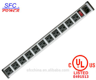 IEC 60320 Inlet C14 POWER STRIP, NEMA 5-15R 11 OUTLETS, VERTICAL RACK / SURFACE MOUNT, METAL ENCLOSURE, D.P. CIRCUIT BREAKER,