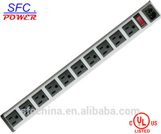 IEC 60320 Inlet C14 POWER STRIP, NEMA 5-15R 10 OUTLETS, VERTICAL RACK / SURFACE MOUNT, METAL ENCLOSURE, D.P. CIRCUIT BREAKER,