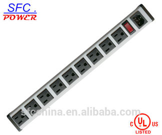 IEC 60320 Inlet C14 POWER STRIP, NEMA 5-15R 9 OUTLETS, VERTICAL RACK / SURFACE MOUNT, METAL ENCLOSURE, D.P. CIRCUIT BREAKER,