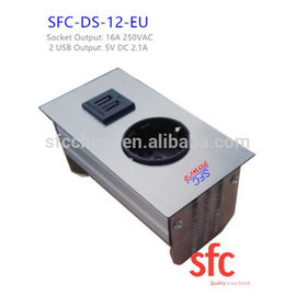 Surface Mount MiniTap Desk Outlet , Stainless Steel 1 Germany/European Schuko+Dual USB interface