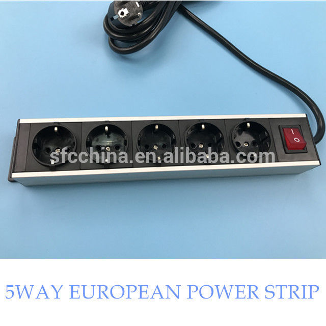 5way Europeon Standard Metal Housing Socket Strips, German Power Distribution Units and Extension Cords