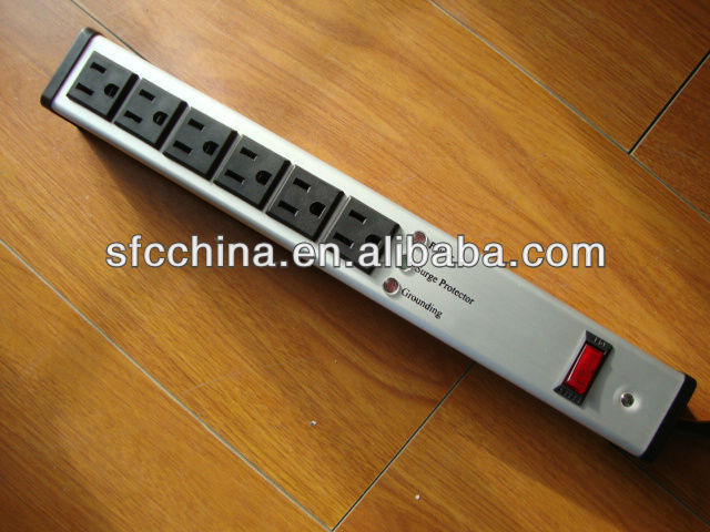 aluminium alloy UL approved American 6-outlet power strip, surge protector with led indicator, 1800w with15A curcuit breaker