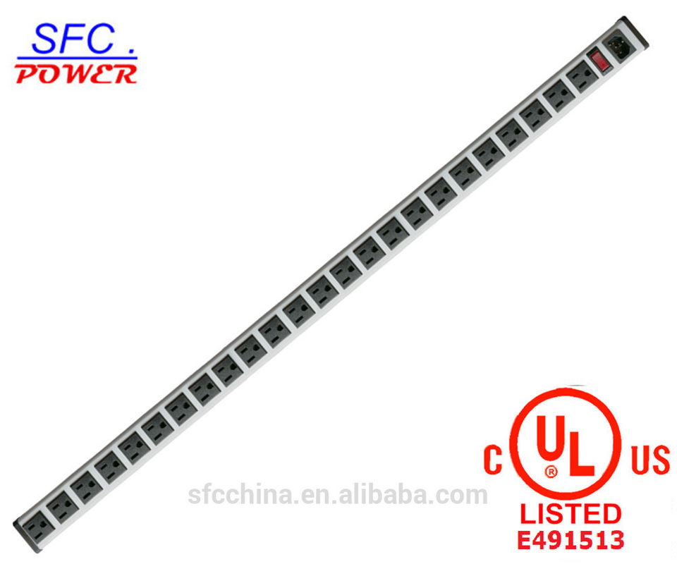 IEC 60320 OUTPUT C13 POWER STRIP, NEMA 5-15R 24 AMERICAN OUTLET, VERTICAL RACK / SURFACE MOUNT, METAL ENCLOSURE, D.P.