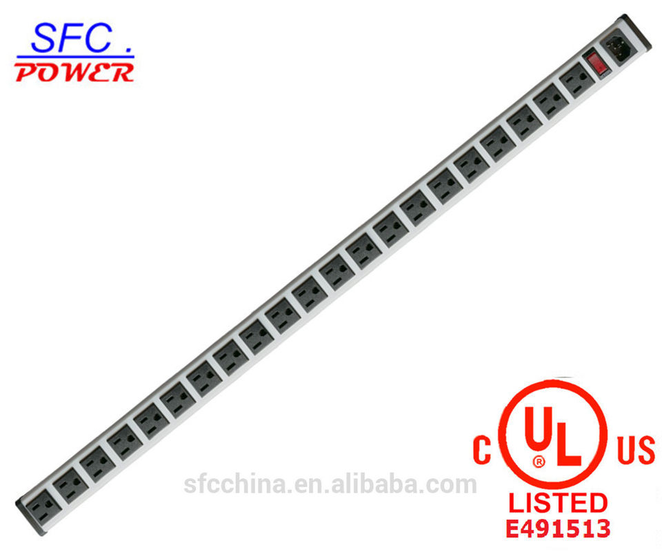 IEC 60320 OUTPUT C13 POWER STRIP, NEMA 5-15R 21 AMERICAN TOMADA, VERTICAL RACK / SURFACE MOUNT, METAL ENCLOSURE, D.P.