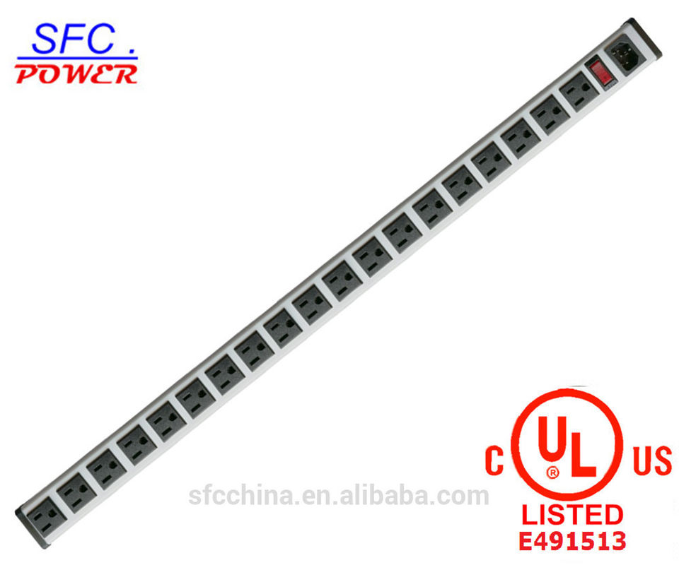IEC 60320 OUTPUT C13 POWER STRIP, NEMA 5-15R 19 AMERICAN SOCKET, VERTICAL RACK / SURFACE MOUNT, METAL ENCLOSURE, D.P.