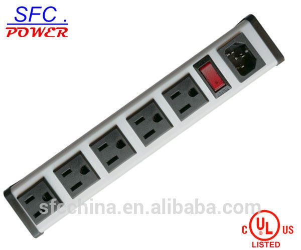 IEC 60320 Inlet C14 PDU, NEMA 5-15R 5 Socket Power Bar with Circuit Breaker,USA Aluminum Shell