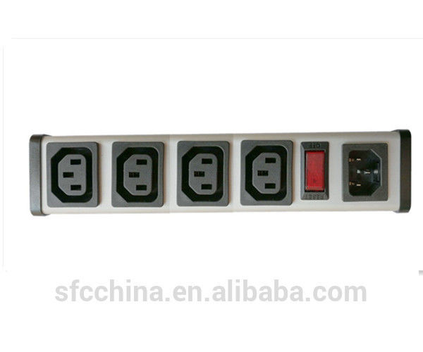 IEC 60320 C13 C14 PDU POWER STRIP, 4 OUTLETS, 10A-230V, VERTICAL RACK / SURFACE MOUNT, METAL ENCLOSURE, D.P. CIRCUIT BREAKER,