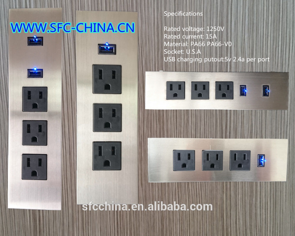 Double or single USB Charging 5v 2.4a per port 3outlets Desktop Socket / Tabletop Socket /stainless steel of face